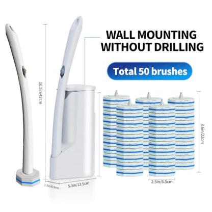 Hohoky Disposable Toilet Brush Cleaning System, Two Sets of Wands and 60p Refills Pads Replacement Heads, Wall Mounted Toliet Stick Wand Starter Kit Bathroom Maintenance, Toilet Bowl Cleaner Holder