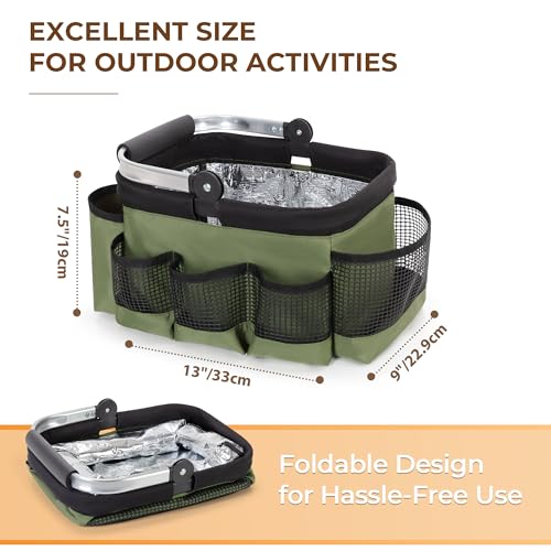 PGmoon Foldable Cleaning Caddy, Cleaning Supply Organizer Bag with Rotate Handle, Easy Clean Liner & Multi-Pockets, Portable Small Cleaning Tote for Kitchen Cleaning Supplies, Products, Housekeepers