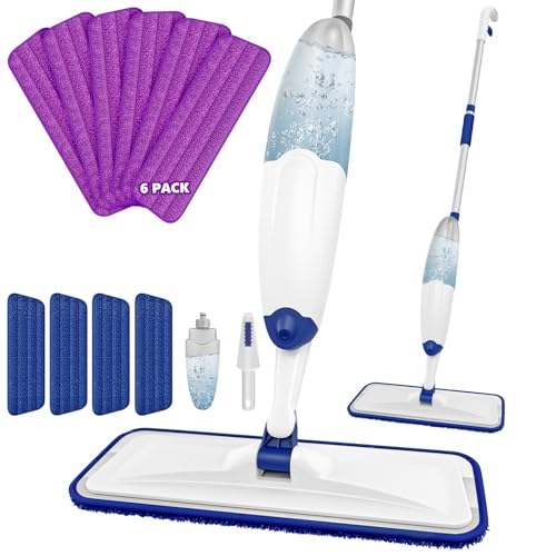 HOMTOYOU Spray Mops with 10 Reusable Pads: Wet Mop for Hardwood Tile Wood Laminate Vinyl - Absorbs Pet Hair Dust