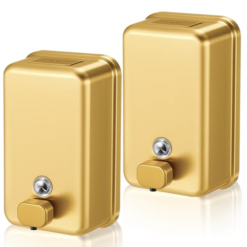 Maxdot 2 Pcs 37 oz/1100 ml Commercial Stainless Steel Soap Dispenser Wall Mount with Corrosion Proof Lining and Manual Anti Leak Pump for Home Bathroom Accessories Kitchen (Gold) - color: Gold