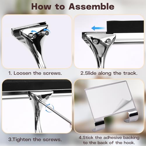 10 Inch Stainless Steel Shower Squeegee for Glass Doors, with 1 Hooks 1 Screwdriver, Bathroom Tool Household Window Mirror Squeegee, for Tile Wall, Car, Silver