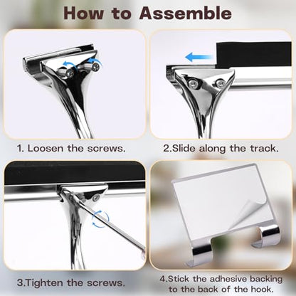 10 Inch Stainless Steel Shower Squeegee for Glass Doors, with 1 Hooks 1 Screwdriver, Bathroom Tool Household Window Mirror Squeegee, for Tile Wall, Car, Silver