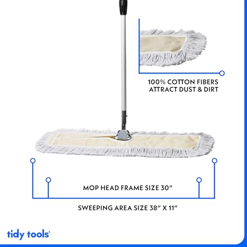 Commercial Dust Mop – 30 Inch Floor Sweeper for Hardwood, Reusable Cotton Mop Head, Extendable Handle, Dry Mop for Floor Cleaning & Janitorial Supplies - size: 30x5 Inch (Pack of 1)