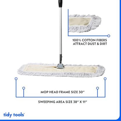 Commercial Dust Mop – 30 Inch Floor Sweeper for Hardwood, Reusable Cotton Mop Head, Extendable Handle, Dry Mop for Floor Cleaning & Janitorial Supplies - size: 30x5 Inch (Pack of 1)