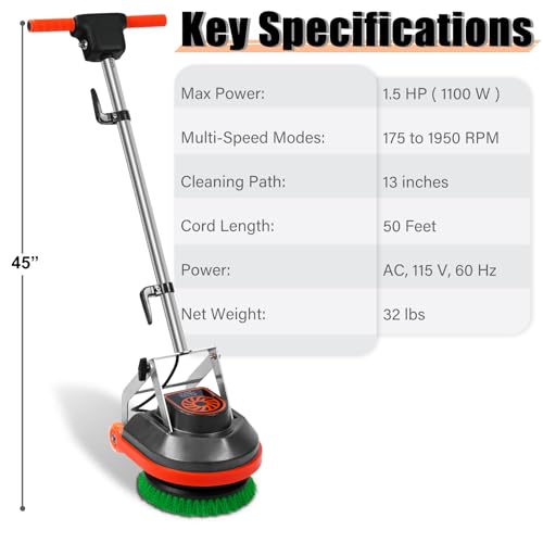 HHQ Commercial Floor Scrubber Machine, Heavy Duty Orbital Floor Cleaner, Multi-Functional Floor Buffer Polisher Machine- Deep Cleaning Tile and Grout, Hardwood Floors and Carpets with Ease, Orb-5