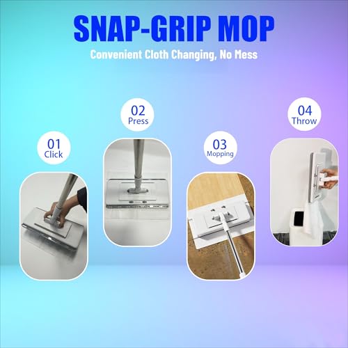 Upgrade Push Clamp Mop Kit - 2-in-1 Full Size Press Grip Lazy Sweeper Mop with Convenient Cloth Changing, Compatible with Swiffer Pads, Hardwood Tile Marble Floor Cleaning, 52in with10 Dry Cloths - size: 52 in large dust mop