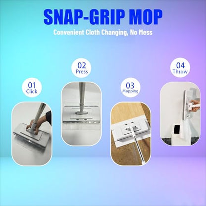 New Hands Free Multi Purpose Flat Mop with 10 Reusable Cloths | Convenient Cloth Changing, Compatible with Swiffer Pads, Hardwood Tile Marble Lightly Floor Cleaning, 52in Handle - size: 52 in large dust mop with 10 cloths