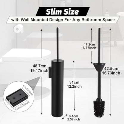 BGL Toilet Brush and Holder Set Matte Black Wall Mounted for Bathroom Round Design - color: Matte Black-wall Mount