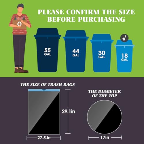 18 Gallon 120 Counts Strong Drawstring Trash Bags Garbage Bags by Teivio, Bathroom Trash Can Bin Liners, Plastic Bags for home office kitchen, Black - style: 120-18Gallon-Black