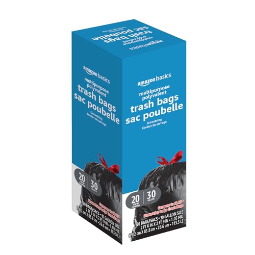 Amazon Basics Multipurpose Drawstring Trash Bags, 30 Gallon, 20 Count, Pack of 1, Packaging May Vary - size: 20 Count (Pack of 1)