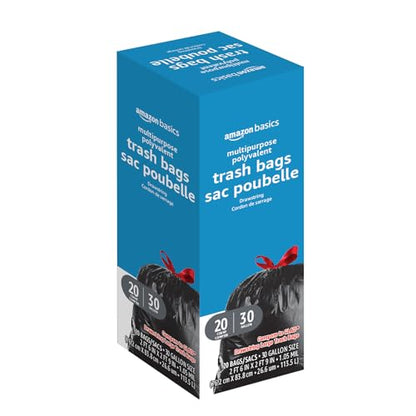 Amazon Basics Multipurpose Drawstring Trash Bags, 30 Gallon, 20 Count, Pack of 1, Packaging May Vary - size: 20 Count (Pack of 1)