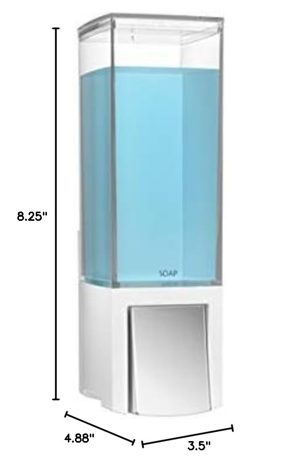 Better Living Clever Soap Dispenser 1 Chamber, Wall Mount Shower Soap Dispenser for Bathroom Hotel Body Wash, Sanitizer Dispenser, Movable Storage Hooks, No Drill, 17 oz, White - color: White/Chrome, style: Single Dispenser