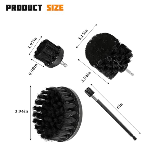 4PCS/Set Car Drill Brush Attachment Set, Vehicle Drill Scrub Brushes Kit with Extended Long Rod, Automotive Power Cleaning Scrubber Accessories, Universal for SUV, Sedan, Truck (Black) - color: Black