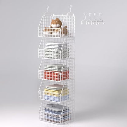 PUPPYCUTE Hanging Closet Organizer and Storage, Clothes Hanging Shelves Wire Baskets for Clothing Sweaters Purse Handbags Shoes White 5 Tier - color: White-5pcs
