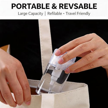 Refillable Press Pump Dispenser Bottle, Clear, Leak-Proof, Portable Reusable Travel Size for Makeup Remover, Toner, Nail Polish Remover,6.08oz(200ml)