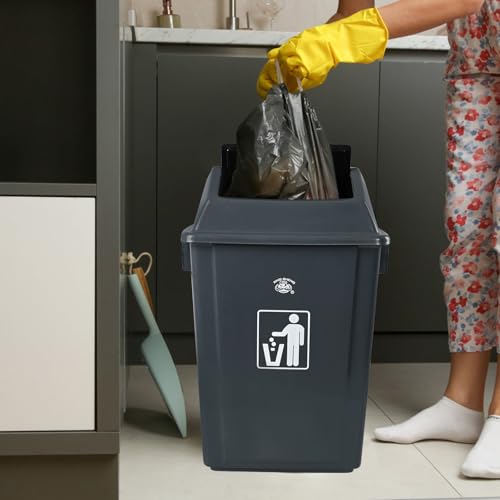 13 Gallon Plastic Swing Top Trash Can, 4 Pack Plastic Kitchen Garbage Can, Gray