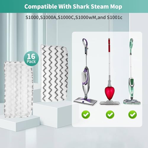 16 Pack Microfiber Steam Mop Replacement pads for Shark Steam Mop S1000, S2001,S1000A, S1000C, S1000WM, and S1001C,Washable & Reusable Steam Mop Pads Safe for all Floor have Super-Absorbent - size: Shark-16PCS