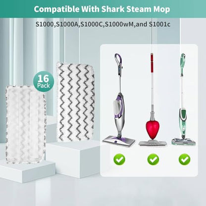 16 Pack Microfiber Steam Mop Replacement pads for Shark Steam Mop S1000, S2001,S1000A, S1000C, S1000WM, and S1001C,Washable & Reusable Steam Mop Pads Safe for all Floor have Super-Absorbent - size: Shark-16PCS