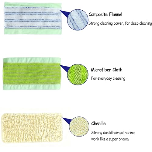 EaseYourDay Wet and Dry Mop, Super Firm Clip on Pads, 3 Washable Mop Pads, Lightweighted&Sturdy Aluminum Pole
