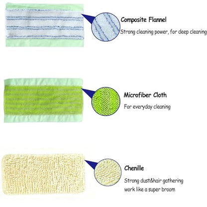 EaseYourDay Wet and Dry Mop, Super Firm Clip on Pads, 3 Washable Mop Pads, Lightweighted&Sturdy Aluminum Pole