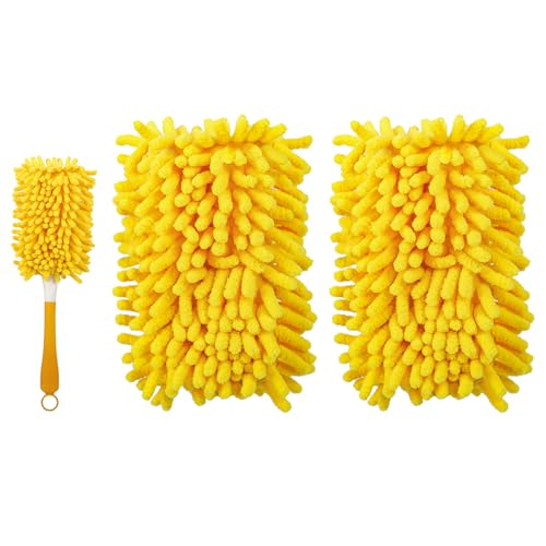 Reusable Duster Refill Compatible with Swiffer Hand Duster - 360 Heavy Duty Dusters Refills - Microfiber Ceiling Fan Duster for Swiffer Dusters Extended Handle, 2 Pack(Handle is Not Included) - color: 2 Pack(yellow)