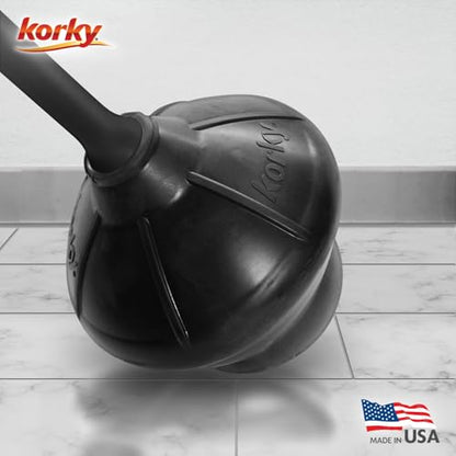 Korky Black Toilet Plunger and Holder – Heavy Duty Compact Design – Fast Clog Removal – Easy to Clean - Made in USA - color: Black
