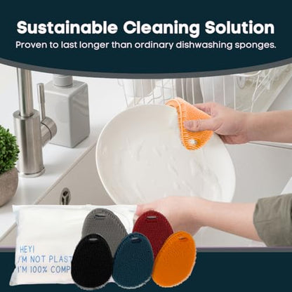 Silicone Sponge Dish Scrubber - Food Grade and Housecleaning - BPA Free Silicone Kitchen Scrubber [5 Pack Ovals Winter] - color: Winter