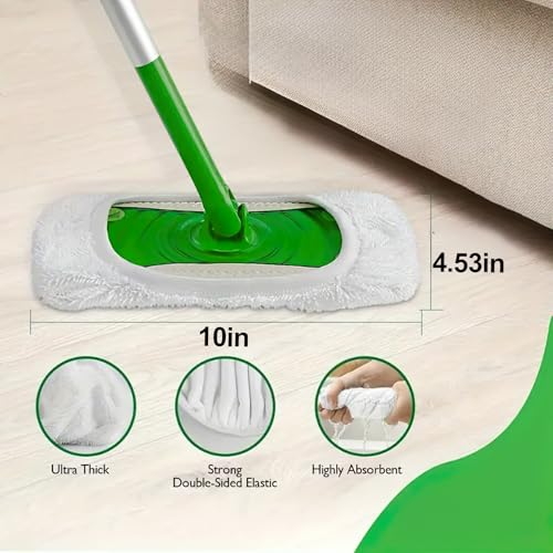 4-Pack Reusable Microfiber Mop Pads for Wet and Dry Floor Cleaning, Compatible with Most 10-12 Inch Flat Mops, Fits Hardwood, Tile, Laminate Surfaces (Mop Not Included)