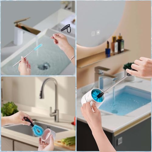 Bottle Brush Cleaner Kit, Water Bottle Washer & Cup Scrubber Brush Set | Bottle Cleaning Brush Set with Straw, Glass Water Bottle Washer and Cup Scrubber Kit for All Bottles