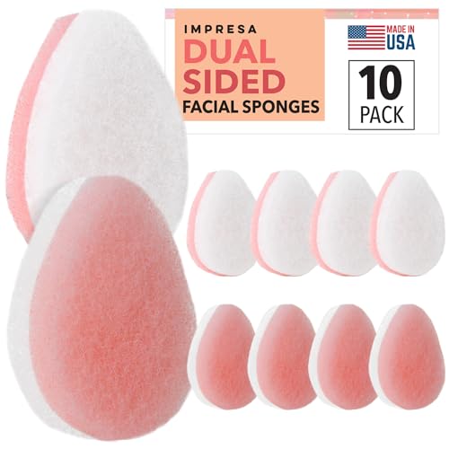 IMPRESA Dual-Sided Facial Scrub Pads - Exfoliating Face Sponges - Made in USA Face Exfoliation Sponge - Deep Cleansing & Makeup Removal Scrub Pads - Pack of 10 - color: Peach/ White, size: Thick