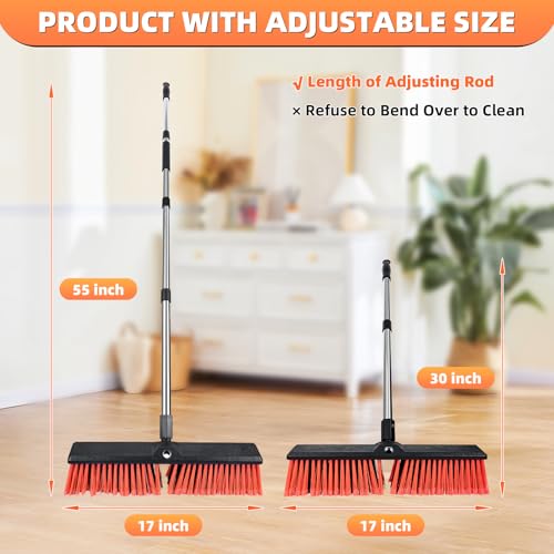 Push Broom, Swap Sides Handle Push Broom, Heavy Duty Outdoor Broom with 55" Long Handle for Cleaning of Patios, Driveways, Garages, Patios, Warehouses and Concrete Floors, 18 Inches