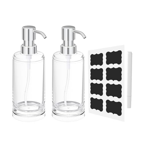 Clear Plastic Soap Dispenser Set of 2, 10 oz Pumps for Dish and Hand Soap | Set of 2 clear plastic 10 oz refillable pump bottles for dish soap, hand soap, kitchen, bathroom, or laundry counters - color: Clear+chrome