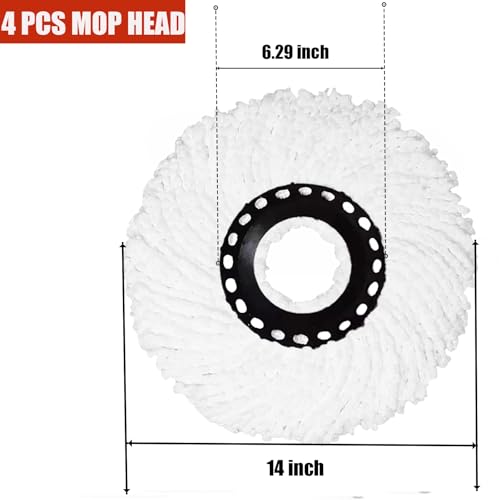 4 Pack Spin Mop Replacement Head for 360° Spin Mop System, Standard Size Round Shape Mop Head Replacement,Spin Mop Refills Replacement Head Microfiber, Machine Washable and Easy Cleaning