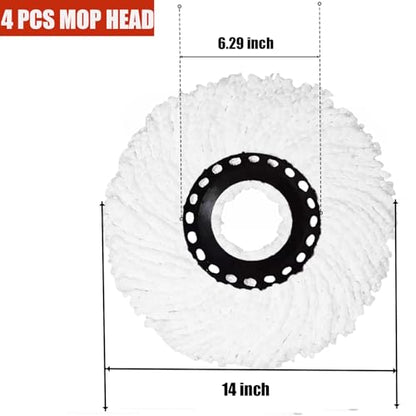 4 Pack Spin Mop Replacement Head for 360° Spin Mop System, Standard Size Round Shape Mop Head Replacement,Spin Mop Refills Replacement Head Microfiber, Machine Washable and Easy Cleaning