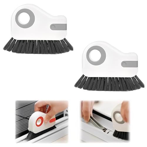 2 in 1 Groove Cleaning Brush, Hard Bristle Crevice Cleaning Brush with Hidden Scraper, Track Cleaning Tools Suitable for Sliding Door Tracks, Shutter Door Window Track (Grey*2) - color: Grey*2