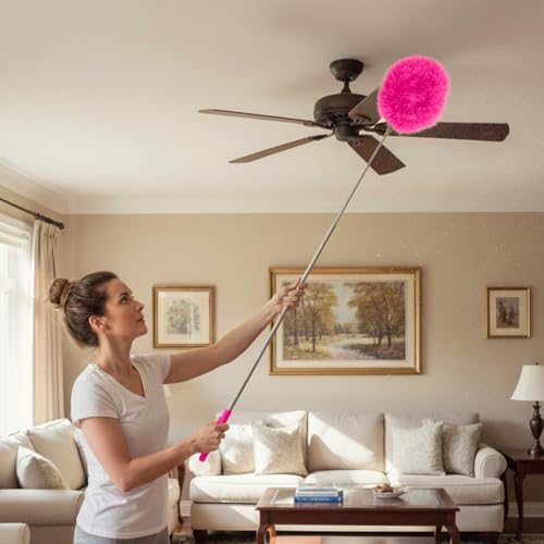 Dusters for Cleaning with Extension Pole, High Reach Extendable Microfiber Duster Washable Dust Cleaner for Ceiling Fan Cobweb Corner Furniture, Pink - color: Pink, size: 31.2 × 4.68 × 4.68 in