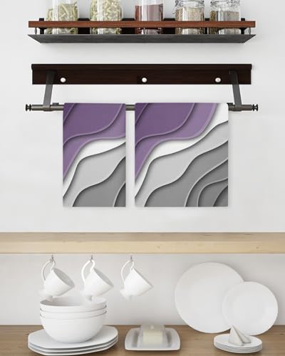 Ombre Purple Hand Towels Set,Waffle Weave Kitchen Towels 2 Pieces,Microfiber Hair Face Bath Tea Towel Absorbent Quick Drying Cleaning Dish Cloths,Abstract Geometric Grey Modern White 15.7"x23.6" - color: Purple, size: 2PCS,15.7"x23.6"