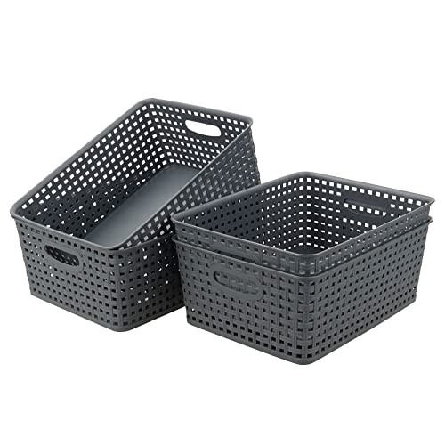 4-Pack Plastic Storage Basket, Gray Organizer Bin - size: Medium(11.41" x 8.93" x 4.72")