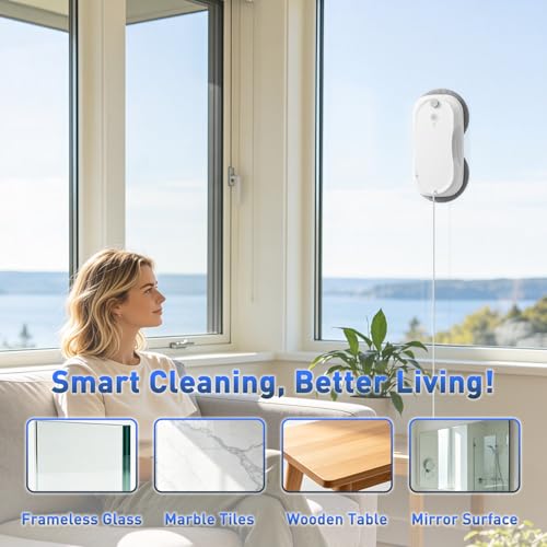 KKI Window Cleaning Robot,Upgraded Window Cleaner Robot, Auto-Dual Spray, Max 3200pa,3 Cleaning Modes & Edge Detection, Remote Control for High-Rise Windows, Glass Door,5Sets Cloths
