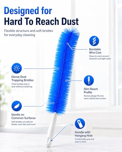 Bendable Microfiber Head, Reusable Dust Remover, High Ceiling Fan Cleaning Brush, Long Damp Duster for Cobweb, Air Conditioner Cleaner, Car Ac Vent Brushes, Blind Washable Dusters Kit Tool(3*Gray) - color: 3*gray