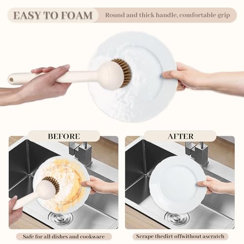 2 Pack Dish Brush with Adjustable Angle Handle, Dish Scrubber Kitchen Scrub Brush for Cleaning Dishes, Pots, Pans, Sink, Stiff Bristles Dishwashing Brush