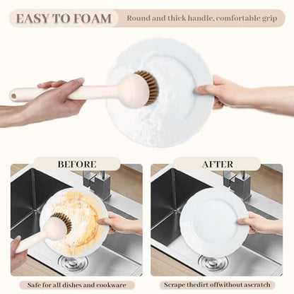 2 Pack Dish Brush with Adjustable Angle Handle, Dish Scrubber Kitchen Scrub Brush for Cleaning Dishes, Pots, Pans, Sink, Stiff Bristles Dishwashing Brush