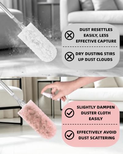 50 PCS Duster Refills with 6 FT Extendable Handle, Heavy Duty Duster Refills Kit Compatible with Swiffer, 360 Disposable Microfiber Duster Pads for Ceiling Fan, Blind & Hard to Reach Areas Cleaning