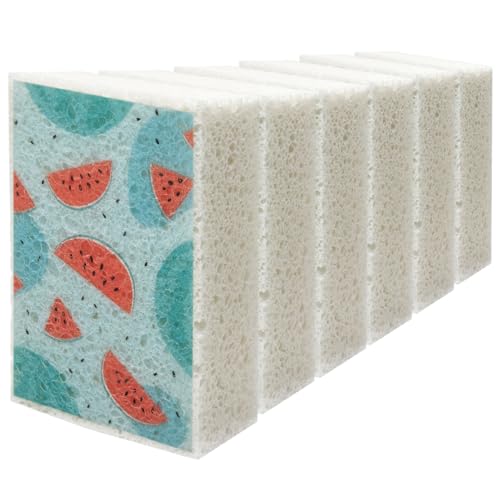 Scratch Scrub Sponge, 6 Kitchen Sponges for Cleaning Around the Home, Bathroom & More, Large Size Scratch-Free Dish Scrubber, Best for Nonstick Pots and Pans (4" x 6" x 1",Watermelon - color: Watermelon