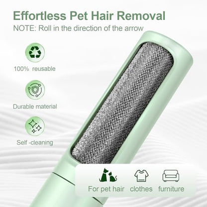 Pet Hair Remover Tool - Reusable Lint Roller Lint Brush for Cat & Dog Hair on Furniture, Clothes, Couches, Car Seats, and Fabric - No Refills, Eco-Friendly and Portable (Green) - color: Green
