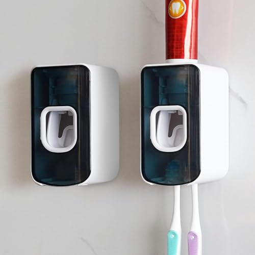 2 Slot Toothbrush Holder and Toothpaste Dispenser Wall Mounted, Automatic Toothpaste Squeezer, 2 in 1 Tooth Brush Toothpaste Organizer for Shower (Blue 2Pack) - color: Blue, size: 2