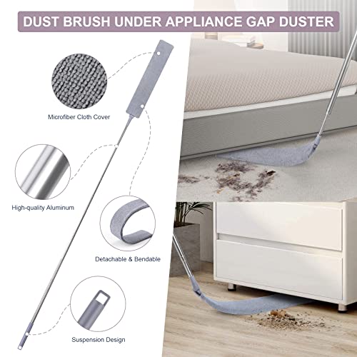 Retractable Gap Dust Cleaner with 3 Microfiber Dusting Cloths & 30-100 inch Extendable Long Handle, Retractable Duster Brush for Cleaning Under Appliances Sofa Couch Bed Refrigerator Furniture - color: Gray