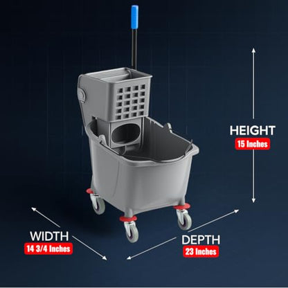 Gray 35-Quart Commercial Mop Bucket with Side-Press Wringer – Heavy-Duty Cleaning System for Restaurants, Hotels, Schools, Offices, and Industrial Floor Maintenance - color: Gray
