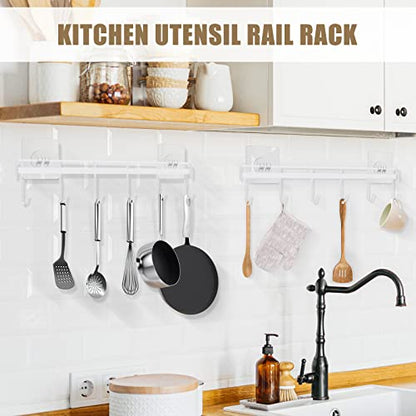 Kitchen Utensil Hanger, Adhesive Utensil Holder Wall Mount Kitchen Rack Rail with 12 Hooks, Space Saving and No Drilling, White, 2 Pcs - color: White