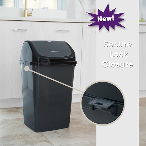 Superio Kitchen Trash Can 13 Gallon with Swing Lid, Plastic Tall Garbage Can Outdoor and Indoor, Large 52 Qt Recycle Bin and Waste Basket for Home, Office, Garage, Patio, Restaraunt (Grey/Black) - size: 13 Gallon, style: 1 Pack